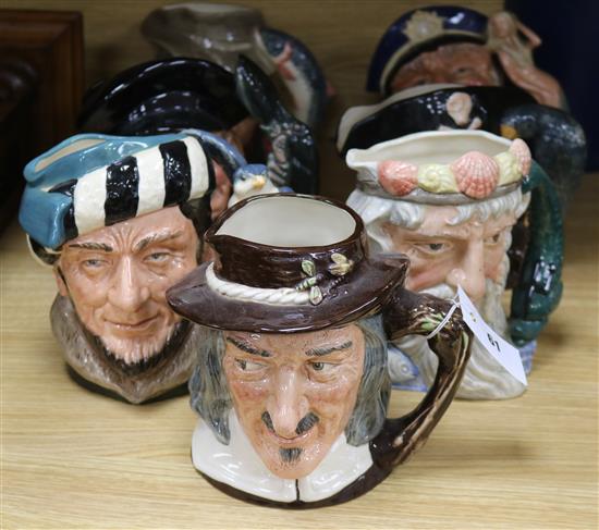 Doulton Character mugs: Neptune, Long John silver, Lobster Man, The Poacher etc